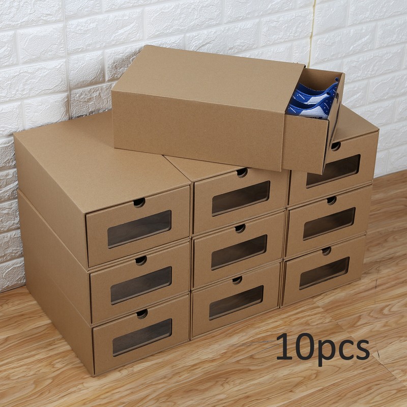 10 Shoe Boxes Organiser Drawer Cardboard Foldable Stackable