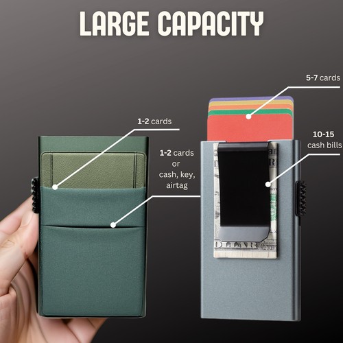 Men's Ultra Slim Aluminum Wallet Pop Up RFID Blocking Card Holder Money Clip