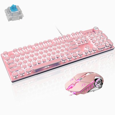 Basaltech Mechanical Gaming Keyboard and Mouse Combo, Retro Steampunk Vintage...