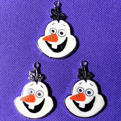 Olaf (Frozen) Disney Enamel Charms (Lot x3) For DIY Keychain, Zipper Add-ons