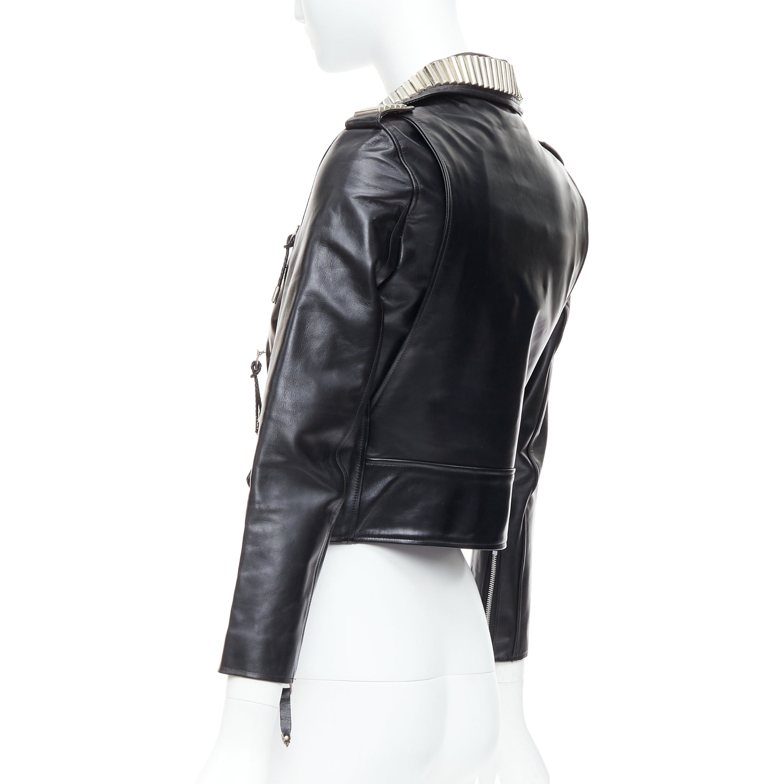 TOGA PULLA black cowhide leather silver logo charm zip crop