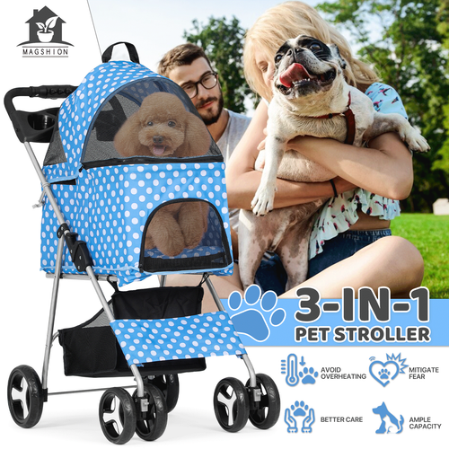 4 Wheels Foldable Pet Stroller Dog Stroller w/Removable Travel Carrier&Cup Hold
