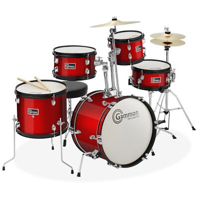OPEN BOX - 5-Piece Junior Drum Set, Beginner Kit w/ Stool, Stands - Red