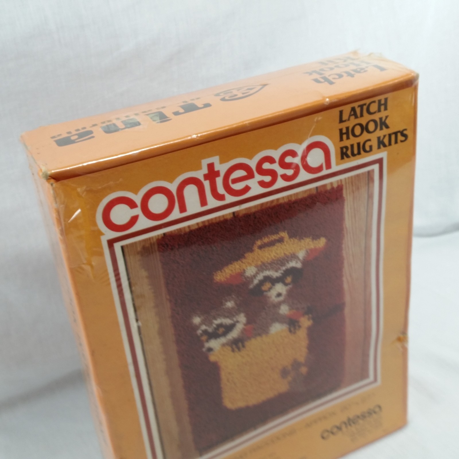 Vintage Raccoon Latch Hook Rug Kit Trash Panda Shopping Brown Orange 80s Kitsch