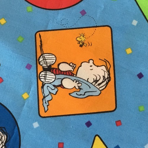 Peanuts Fabric Charlie Brown Linus Blue Red Green 3+yd X 45 Stars Circle Square