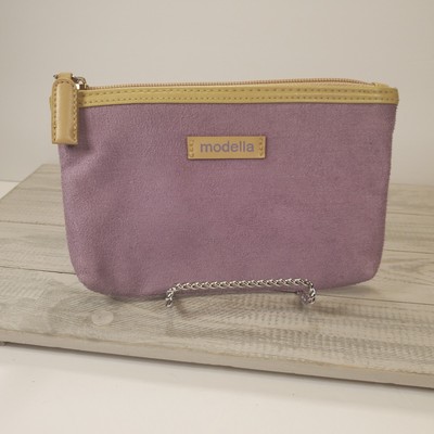 Modella Cosmetic Bag Women Purple Faux Suede Leather Lined Makeup Bag