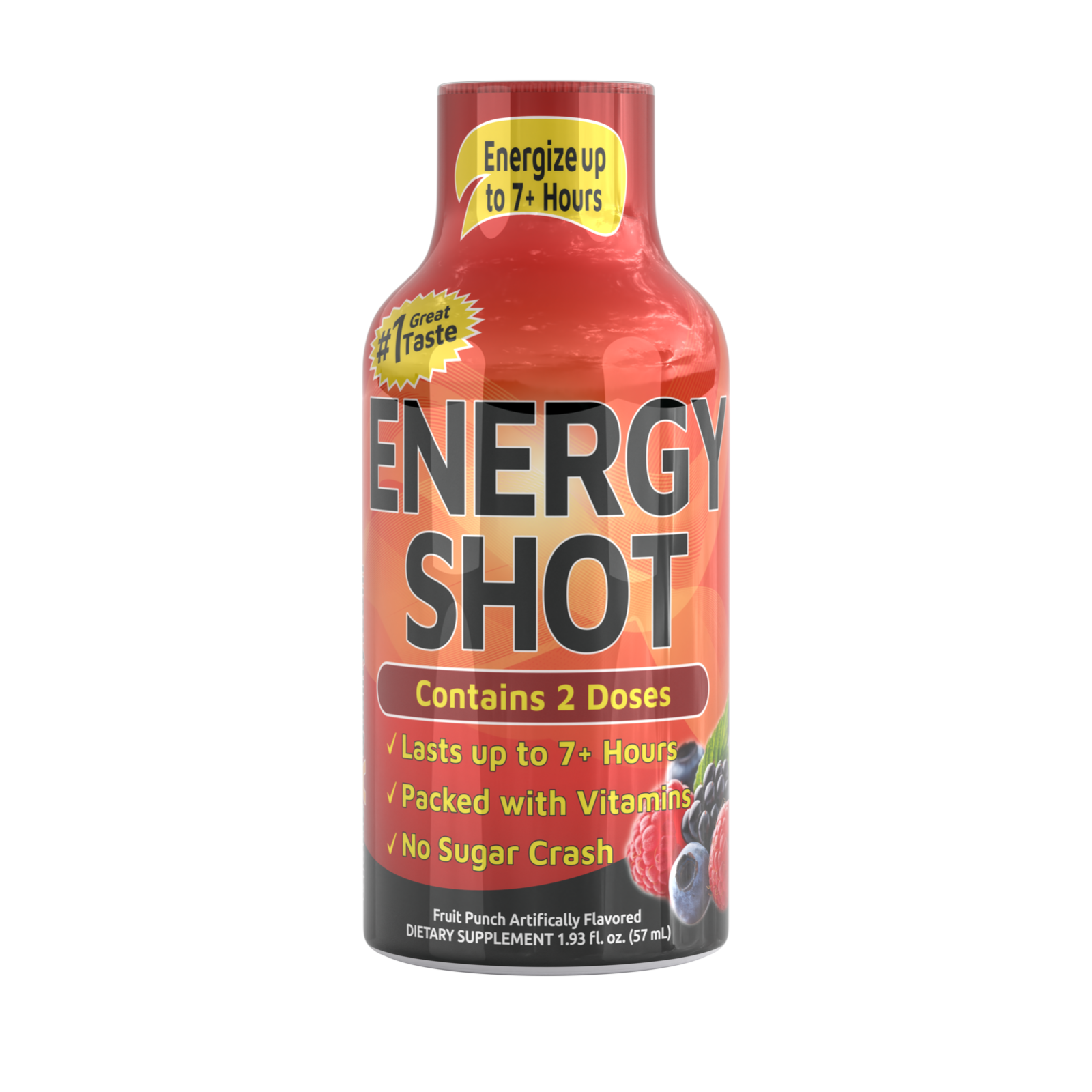(48 Pack) Grade A Quality Fruit Punch Energy Shots, Energy Lasts Up to 7+ Hours