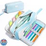 Four Candies Pencil Case 3 Compartment, Large Pencil Case with Removable Handle and Zipper, Cute Stationery Organizer for Markers, Makeup Bag, Cute Pencil Bag for Office College, Blue