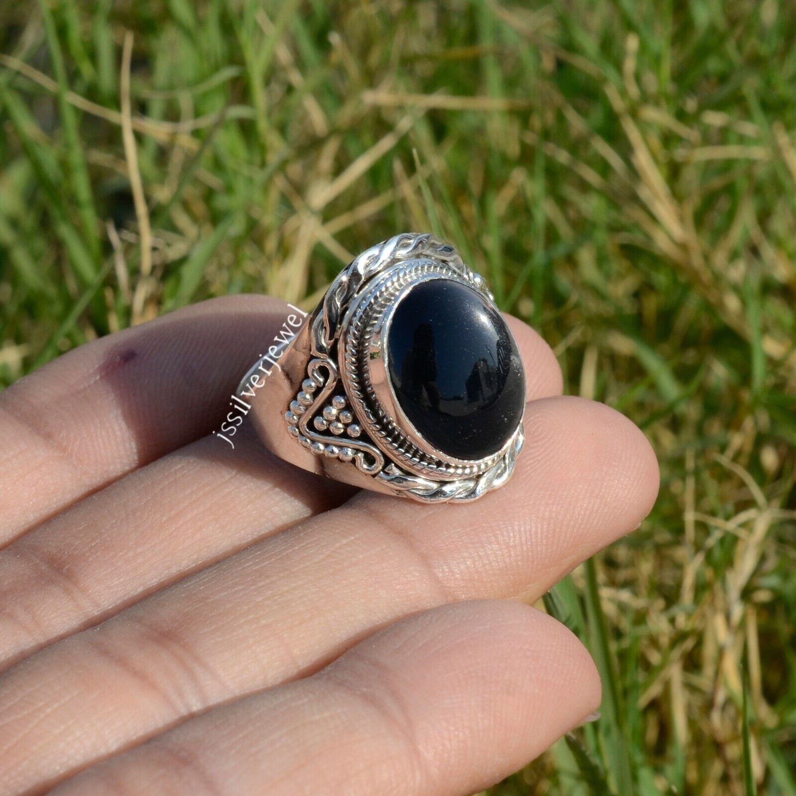 Black Onyx Big Gemstone 925 Sterling Silver Men's Signet Ring JA_1358 Black Onyx Big Gemstone 925 Sterling Silver Men's Signet Ring JA_1358