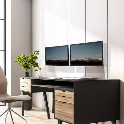 VIVO White Steel Telescoping Flush Wall Mount for Dual 21" to 32" Monitors