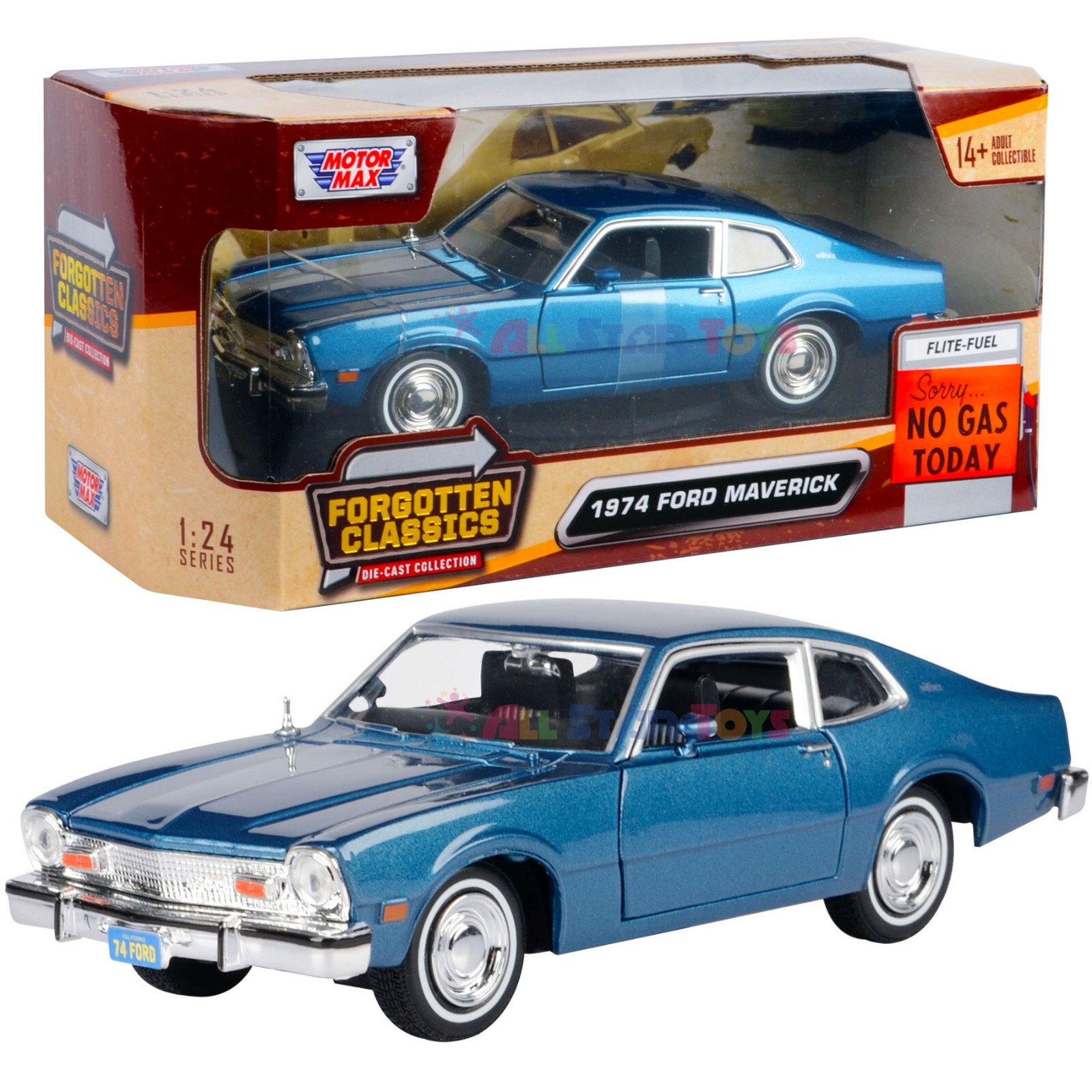 1974 FORD MAVERICK BLUE METALLIC 1/24 DIECAST MODEL CAR BY