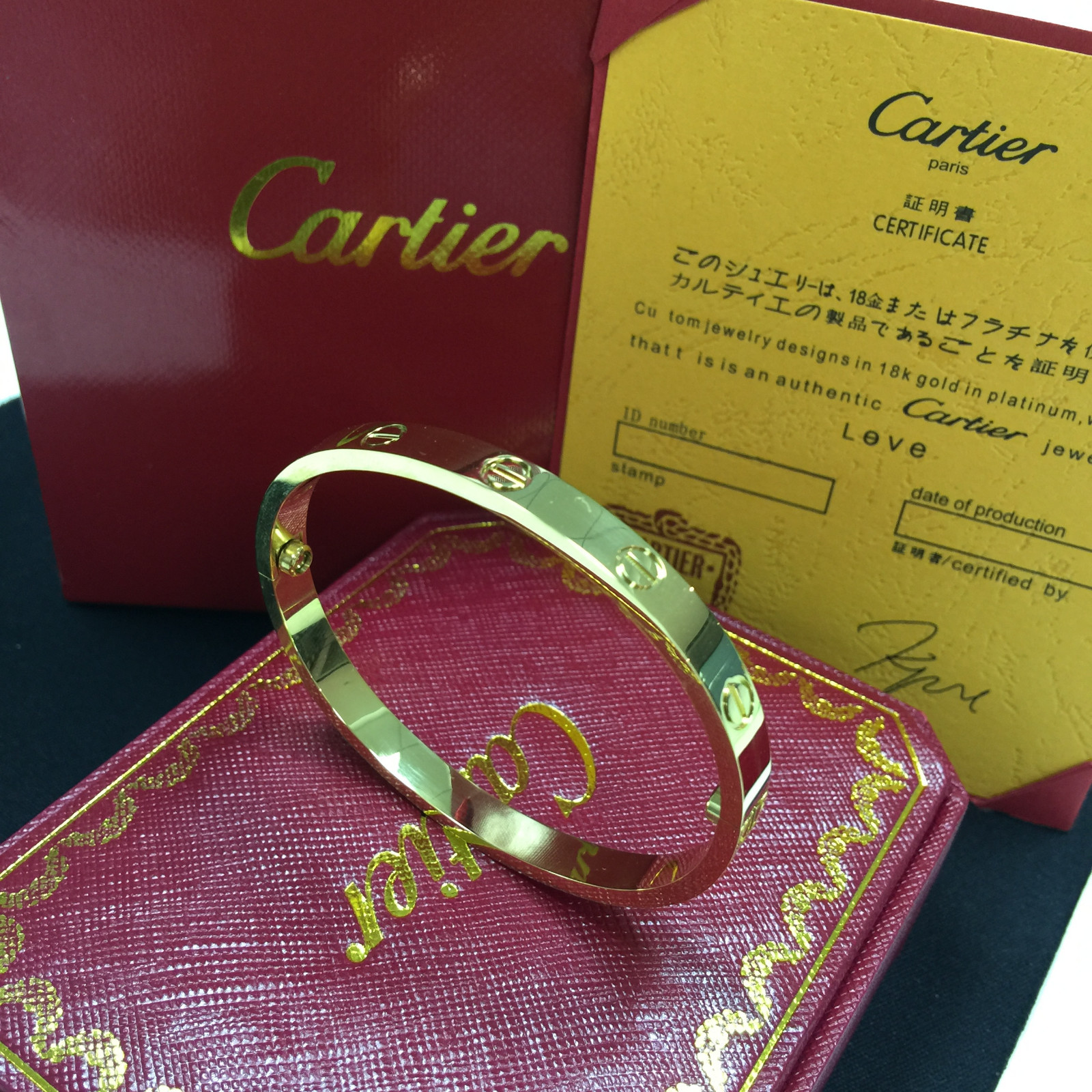 Cartier 18K Yellow Gold LOVE Bangle Bracelet Size 17