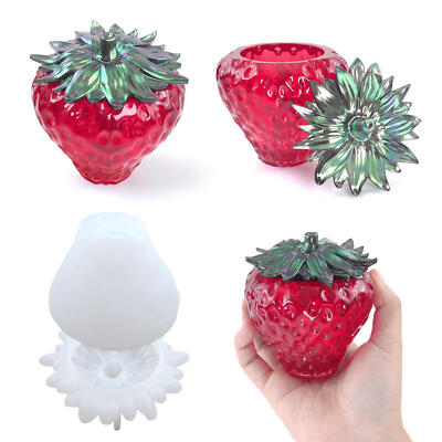 3D Resin Silicone Strawberry Container Box Epoxy Mold Jewelry Storage Jar Mould