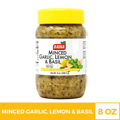 Badia Minced Garlic Lemon and Basil Seasoning Natural Flavor Spice Poultry- 8 oz