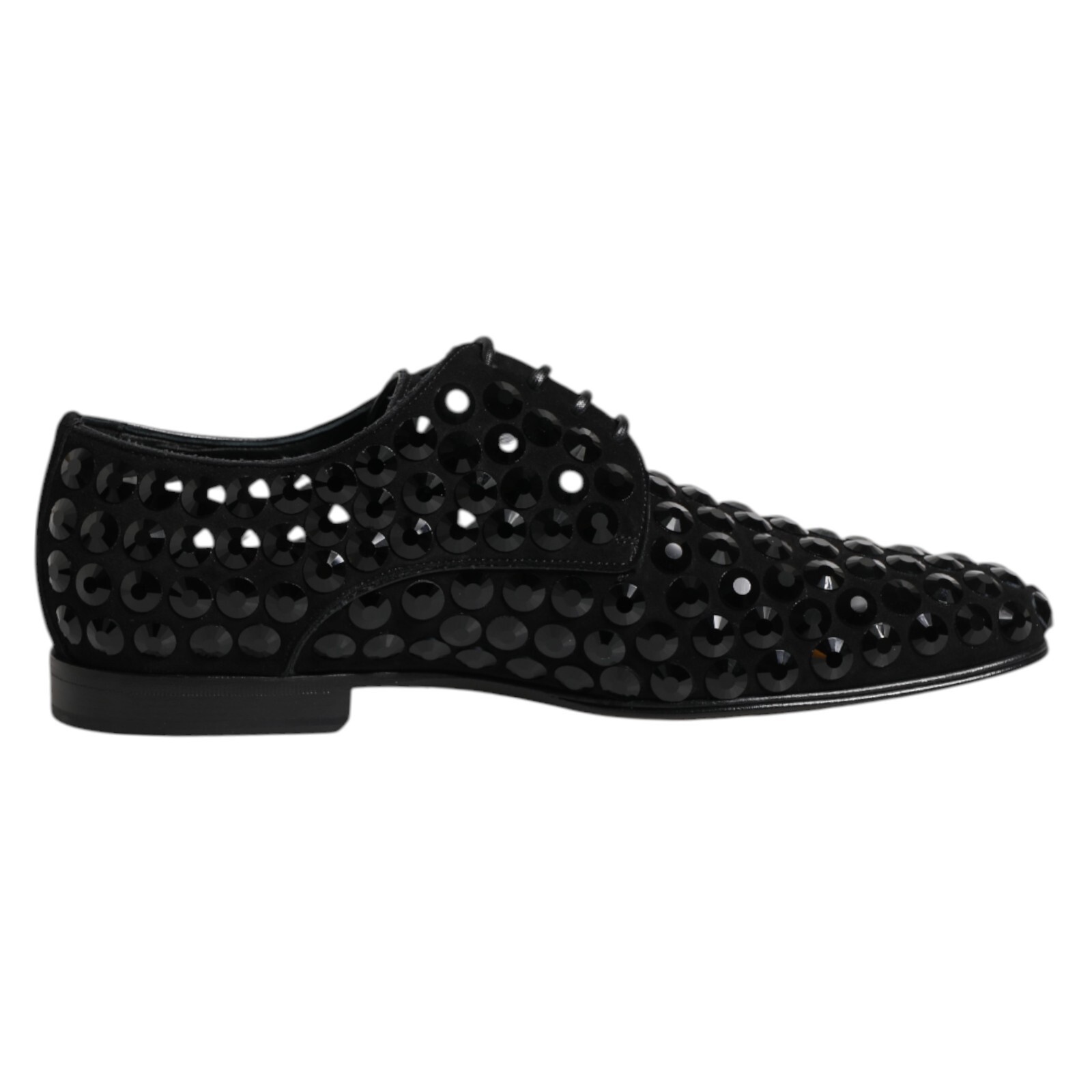 Dolce & Gabbana メッシュヒール 37.5 ブラック DOLCE & GABBANA Shoes Black Suede Strass Derby Formal Men