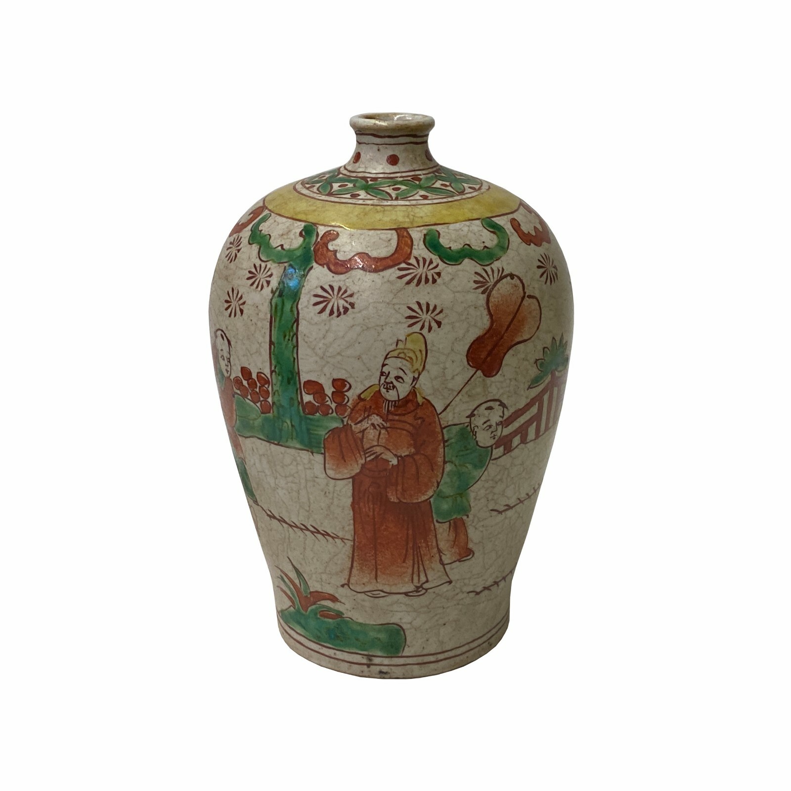 Chinese Oriental People Scenery Gray Tan Color Ceramic Vase ws1781S Chinese Oriental People Scenery Gray Tan Color Ceramic Vase ws1781S