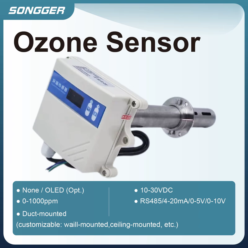 QT-G10QS Duct Type Ozone Sensor Transmitter RS485 4-20mA 0-10V O3 Detector Range