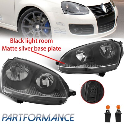 2006 2007 2008 2009 For Volkswagen VW Mk5 Golf Jetta GTI Black Headlights Pair