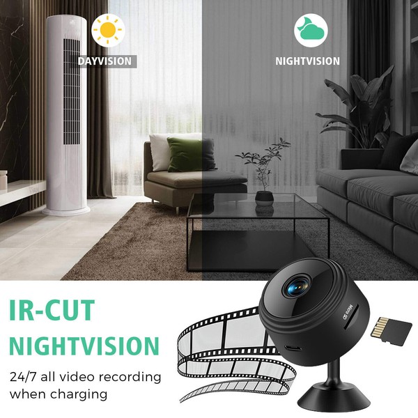 Compact security camera with infrared night vision feature.