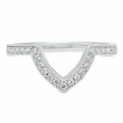 Pre-owned Pucci 0.37ct Round Wedding Bridal Promise Chevron V Shape Stacking Band 14k White Gold In White/colorless