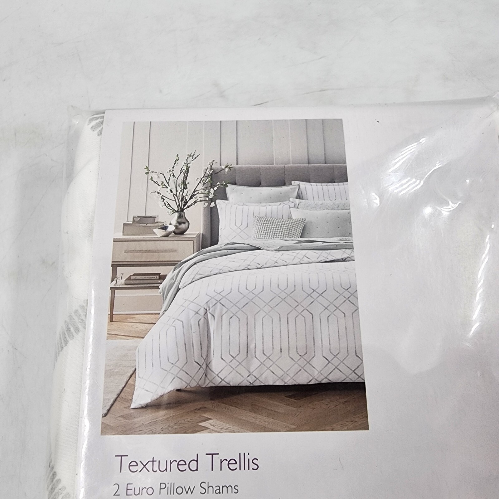 Sky Textured Trellis 2 Euro Pillow Shams 26 in x 26 in Gray - Picture 11 of 12