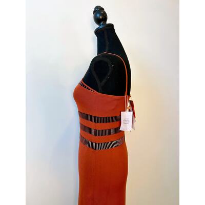 Pre-owned Cult Gaia Olitan Midi Dress Tannin Small Knit Pullover Beaded Spaghetti Strap In Orange