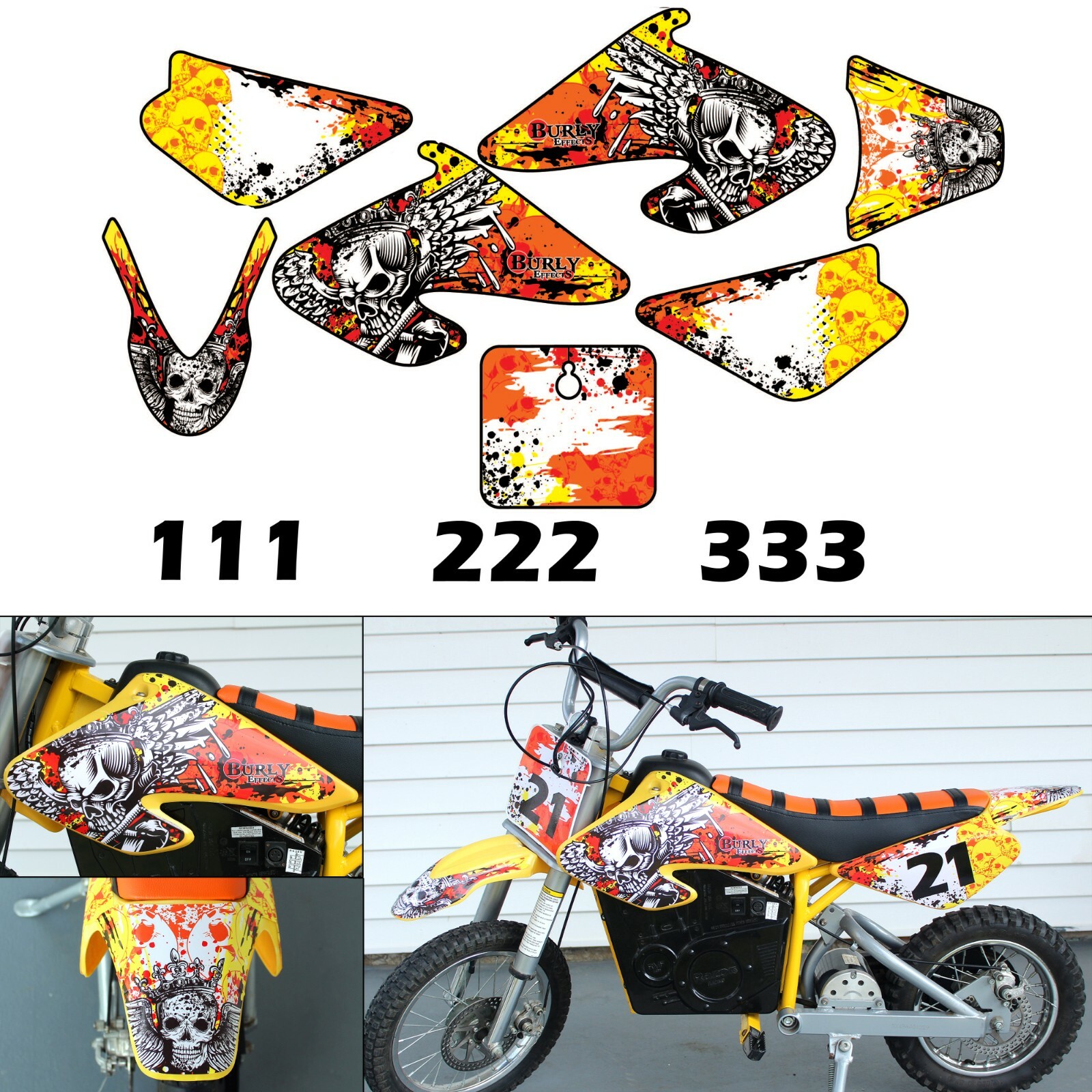 Stickers Decals Burly Effects Graphics Kit For Razor Mx500 Mx650 Dirt