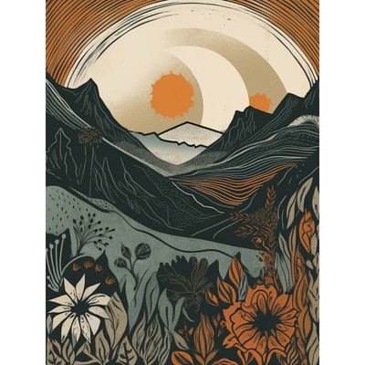 Wild Flowers in Scottish Hills Sunrise Landscape Huge Art Print Picture 18X24 In