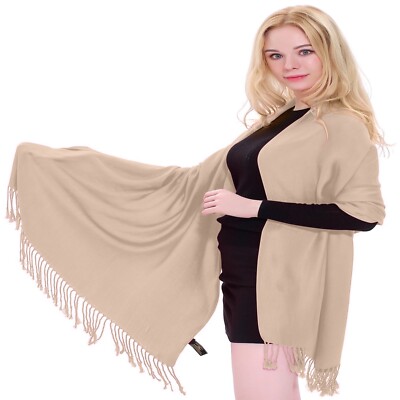 Pink Beige Solid Color Design Shawl Scarf Wrap Stole Pashmina CJ Apparel **NEW**