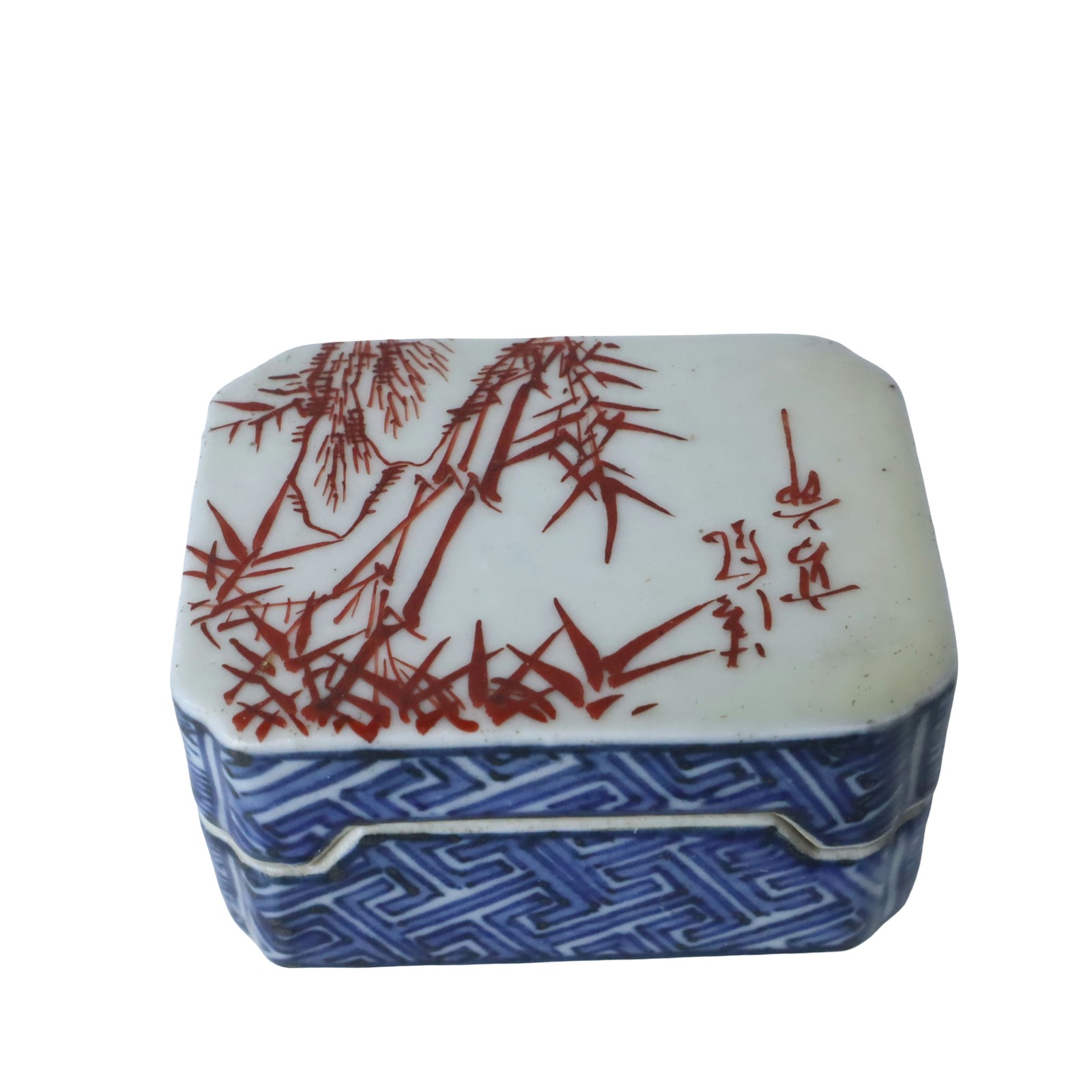 Antique Old Chinese Export Porcelain Trinket Box Blue White Signed 19th Century