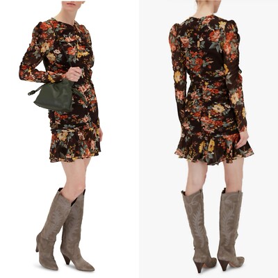 NWT Veronica Beard Hedera Floral Silk Long Sleeve Mini Dress Oxblood Multi sz 12