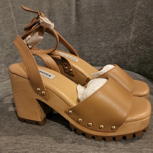Steve Madden Ocala Tan Leather Ankle Strap Squared Open Toe