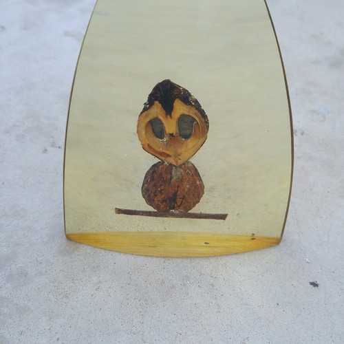 Vintage amber lucite statue carved walnut shell owl abstract modern design NICE