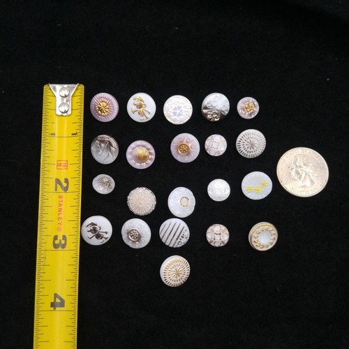 Mixed Lot of 21 Vintage Glass Buttons - White & Purple Small Round Textured