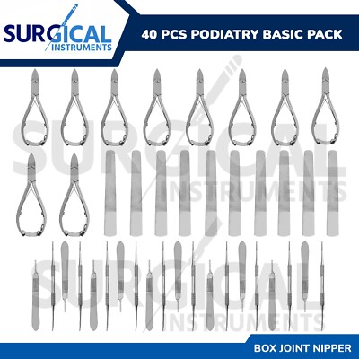 40 Pcs Podiatry Basic Pack Set Box Joint Surgical Instruments Kit German Grade