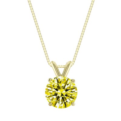 Pre-owned Shine Brite With A Diamond 3 Ct Round 14k Yellow Gold Canary Simulate Diamond Solitaire Pendant Necklace 18