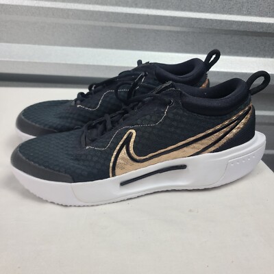 Nike Women Court Zoom Pro Tennis Black White Metallic Bronze DH0990-091 Size 9