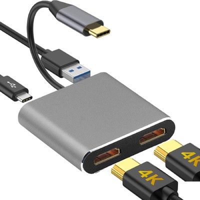 4 in 1 Type C Adapter Hub 4K USB-C to Dual HDMI USB3.0 PD Port Converter Cable