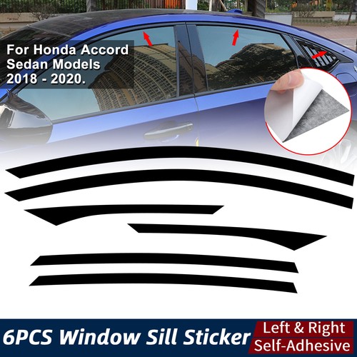 6x Chrome Delete Blackout Window Cover Trim For Honda Accord Sedan 2018-22 Black