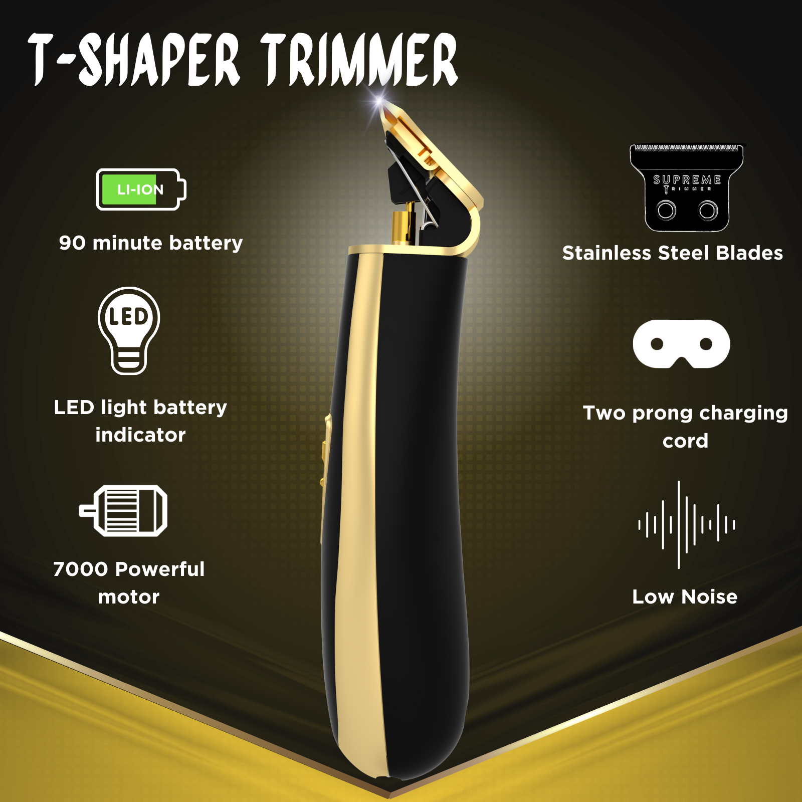 Professional Men's Hair Trimmer by SUPREME TRIMMER ST5210 T-Shaper - Gold