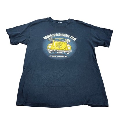 Astoria Brewing Co Volksweissen Ale T-Shirt Navy Blue Graphic Dogs VW Beetle L