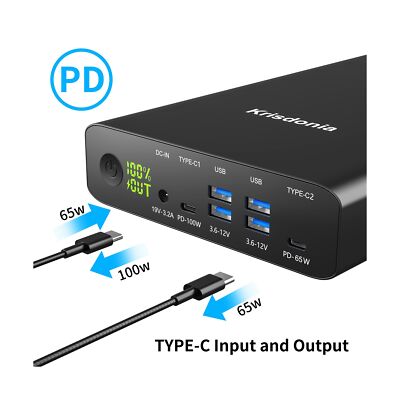 Krisdonia Portable Charger, PD 100W USB C Power Bank 64000mAh Fast Charging E...
