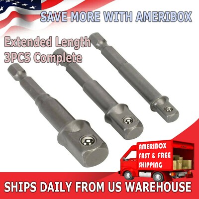 Socket Adapter Set Hex Shank to 1/4'' 3/8'' 1/2'' Impact Grade Driver Drill 3 pcs