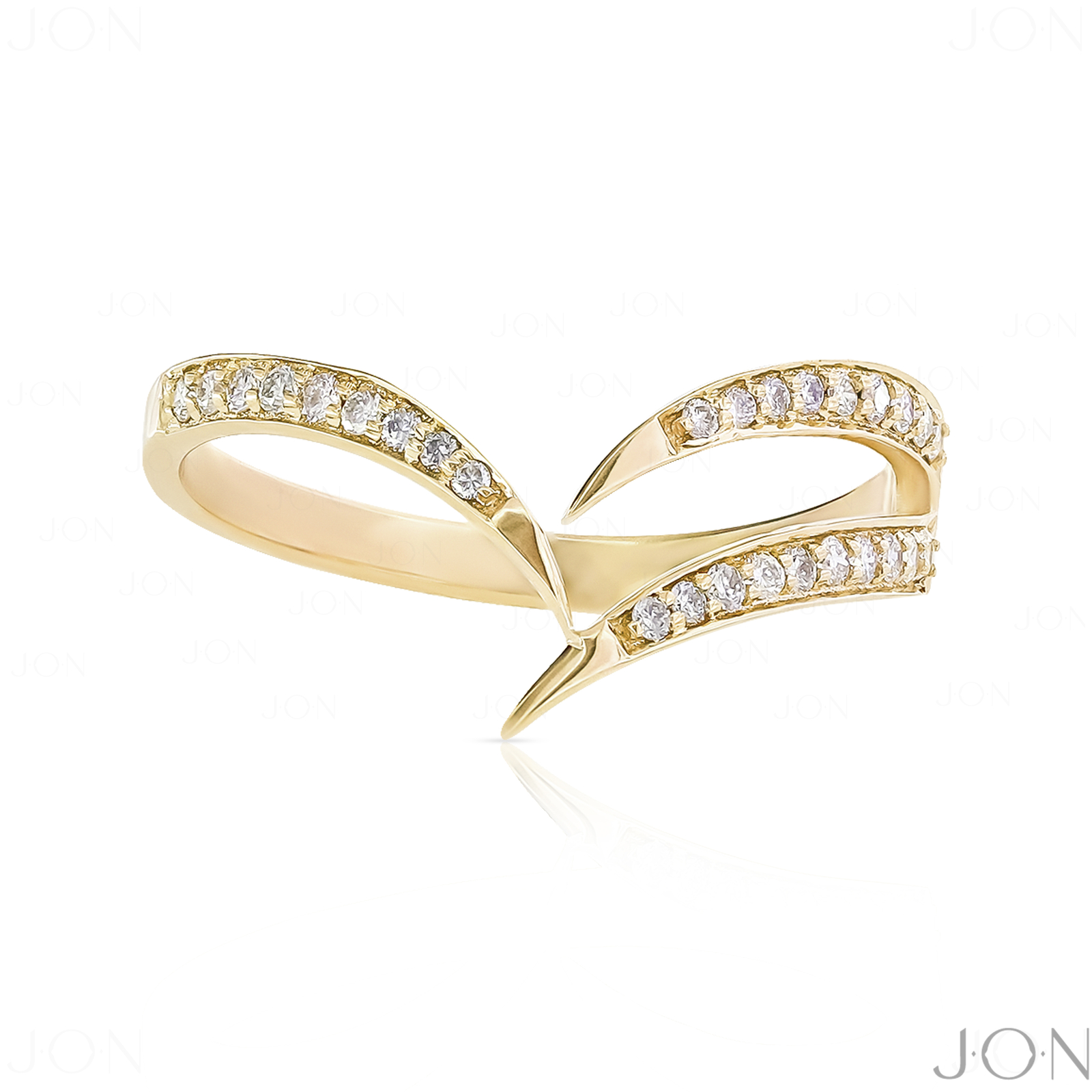 14K Gold Natural Diamond Chevron Designer Size-3-8 US  Ring-For Gifting