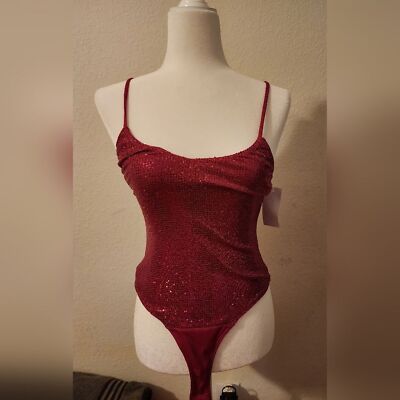 Moa Moa sequin V neck bodysuit color fucshia/pink size XS NEW WITH TAGS