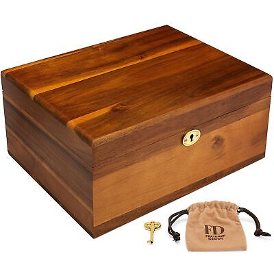 Wooden Storage Box with Hinged Lid and Locking Key - Large Premium Acacia Kee...