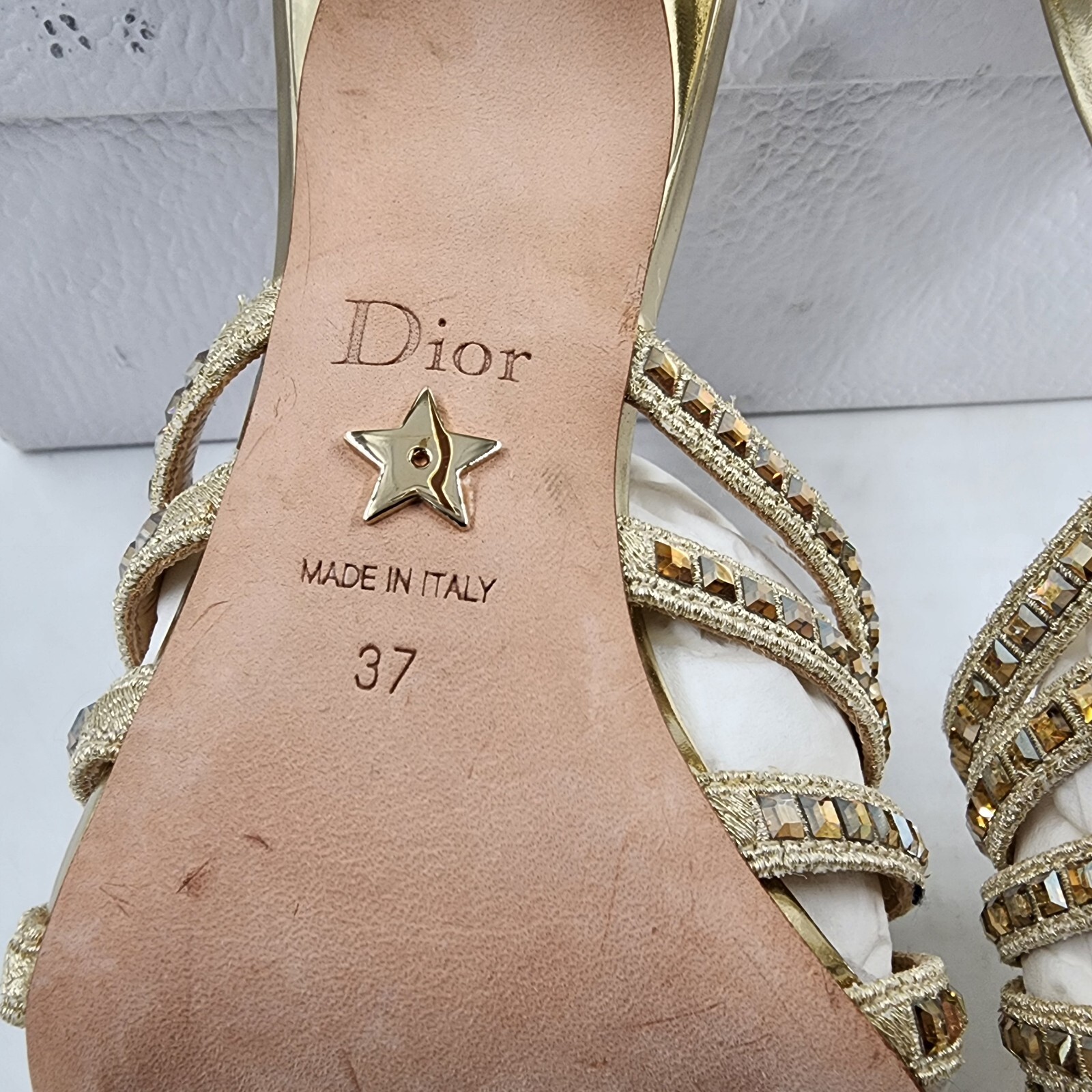 DIOR Gem High-Heeled Mule Sandals Women's 37/7US Light Gold Embellished Slip On - Picture 7 of 20