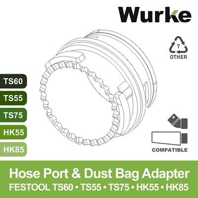 Hose Port & Dust Bag Adapter for Festool TS55, TS60, TS75 Track Saw & HK55, HK85