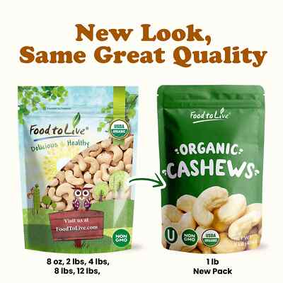 Organic Whole Large Cashews,W240 - Non-GMO, Kosher, Raw, Vegan - by Food To Live