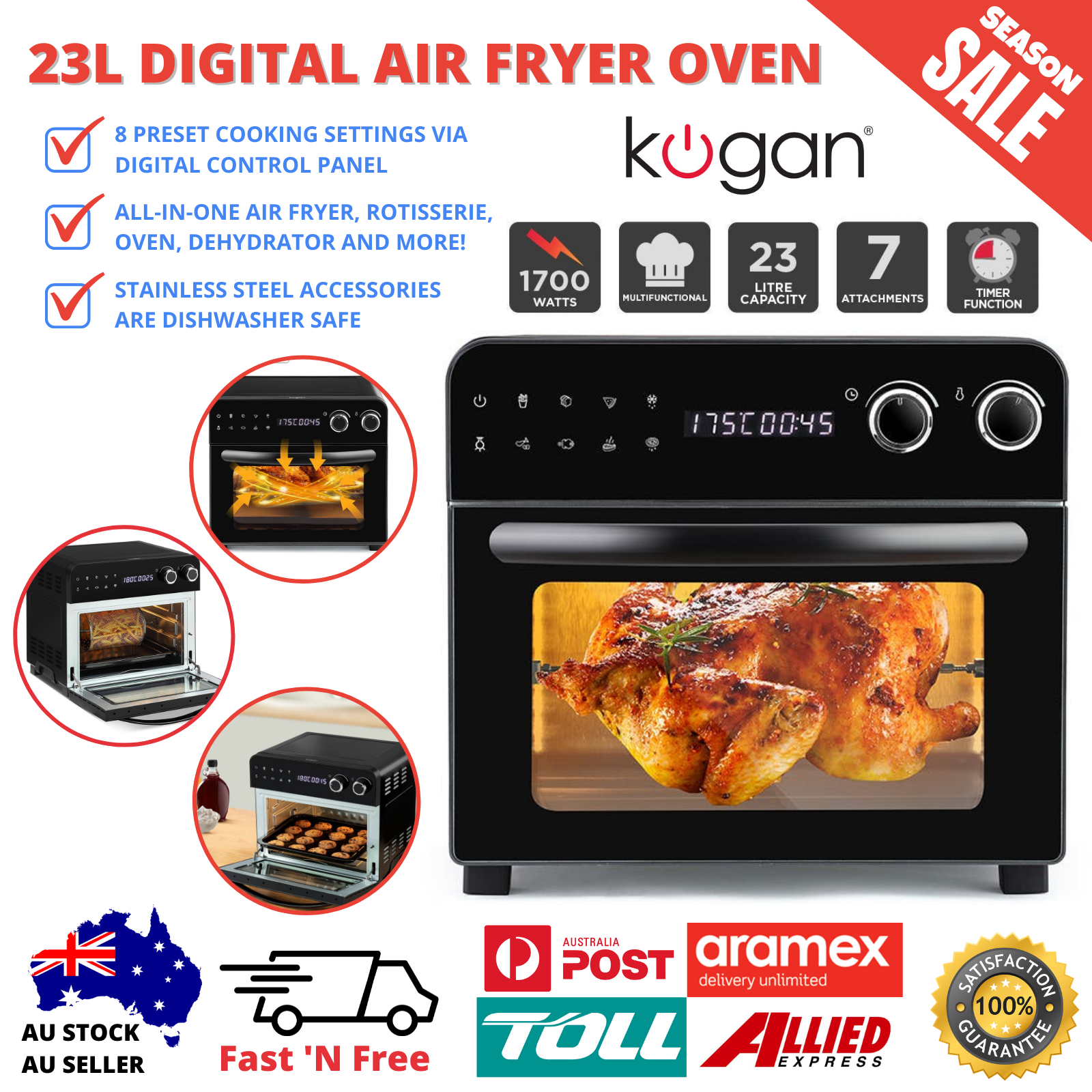 Compare Kogan 23l 1700w Digital Air Fryer Oven (stainless Steel) Aus